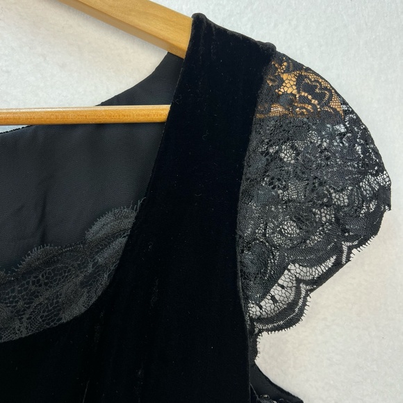 Y2K Loft Black Velvet Babydoll Top Silk Lace Whimsigoth Romantic Feminine Vamp 8 - Picture 5 of 11